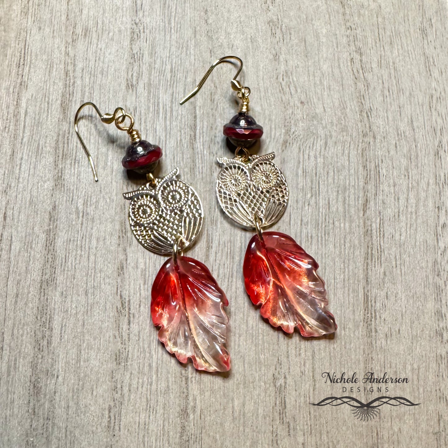 Brass Owl Leaf Earrings