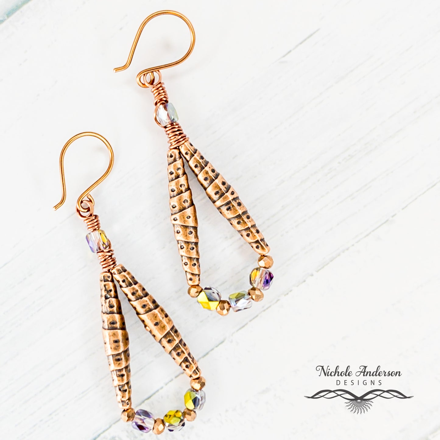 Faceted Vitrail Copper Tube Earrings