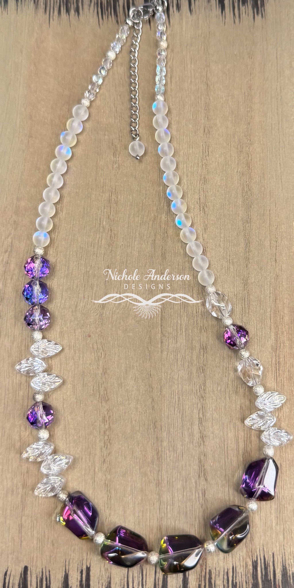 Moonstone Vitrail Crystal Leaf Necklace