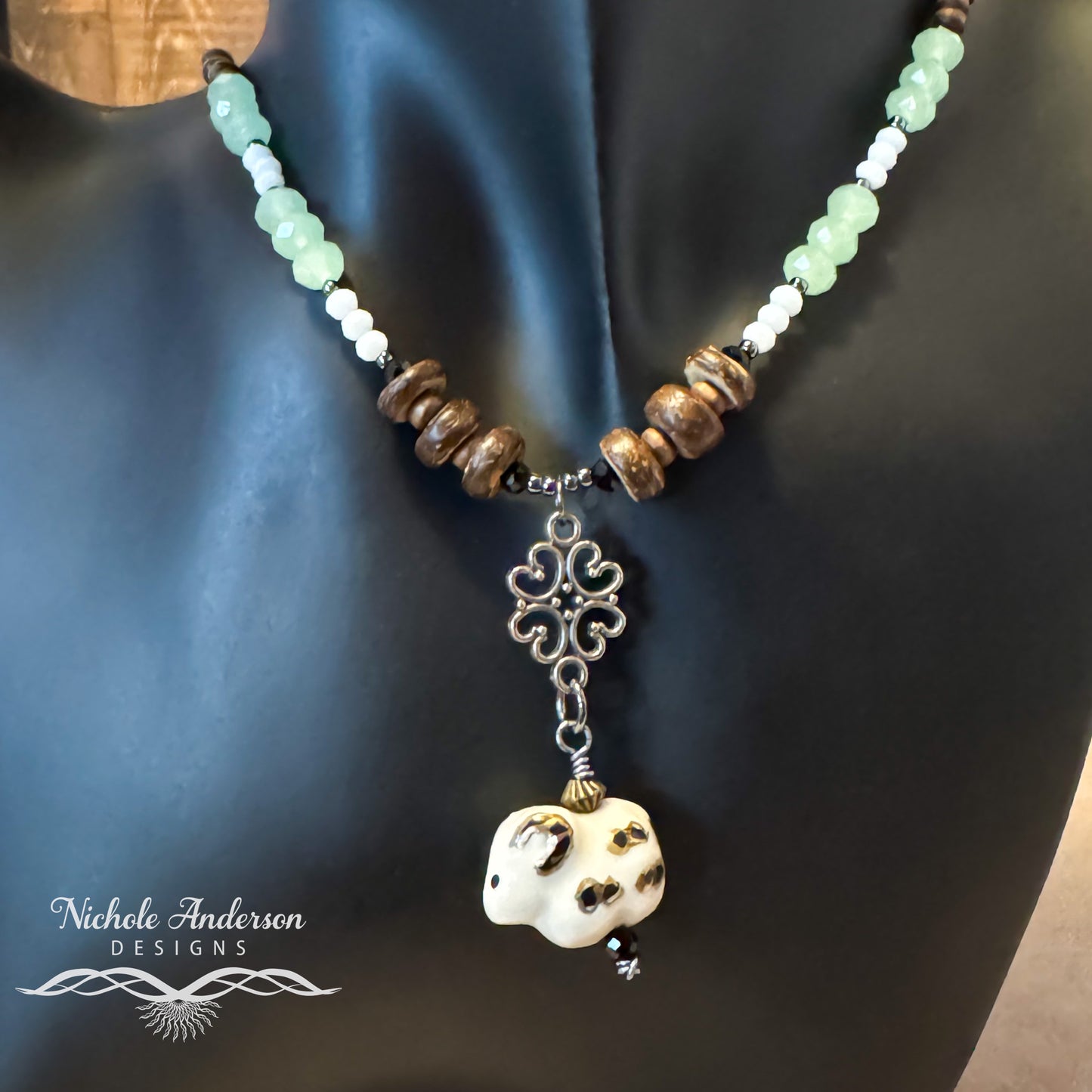 Porcelain Sheep Necklace, 18 inches length, Focal 2 inches long