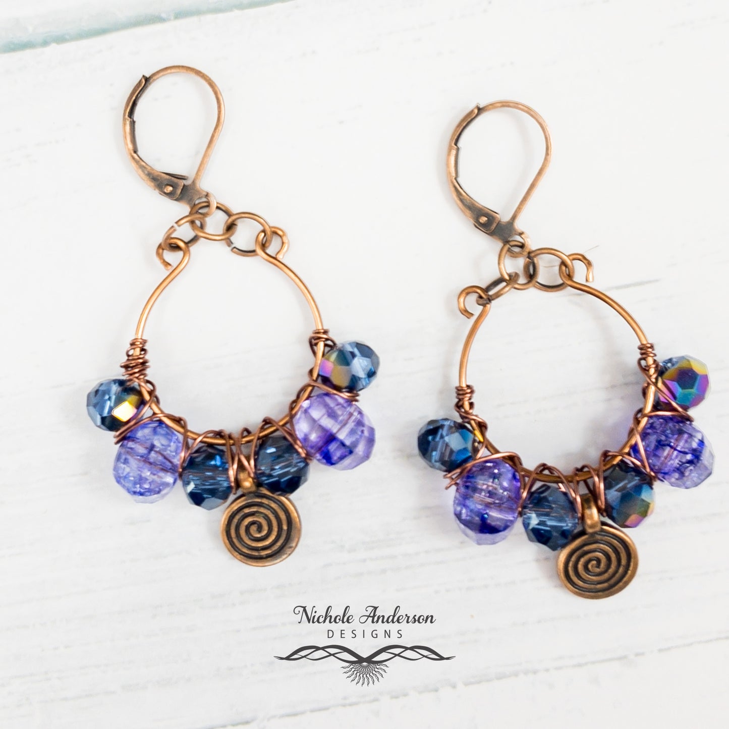 Purple Iris Copper Swirl Earrings