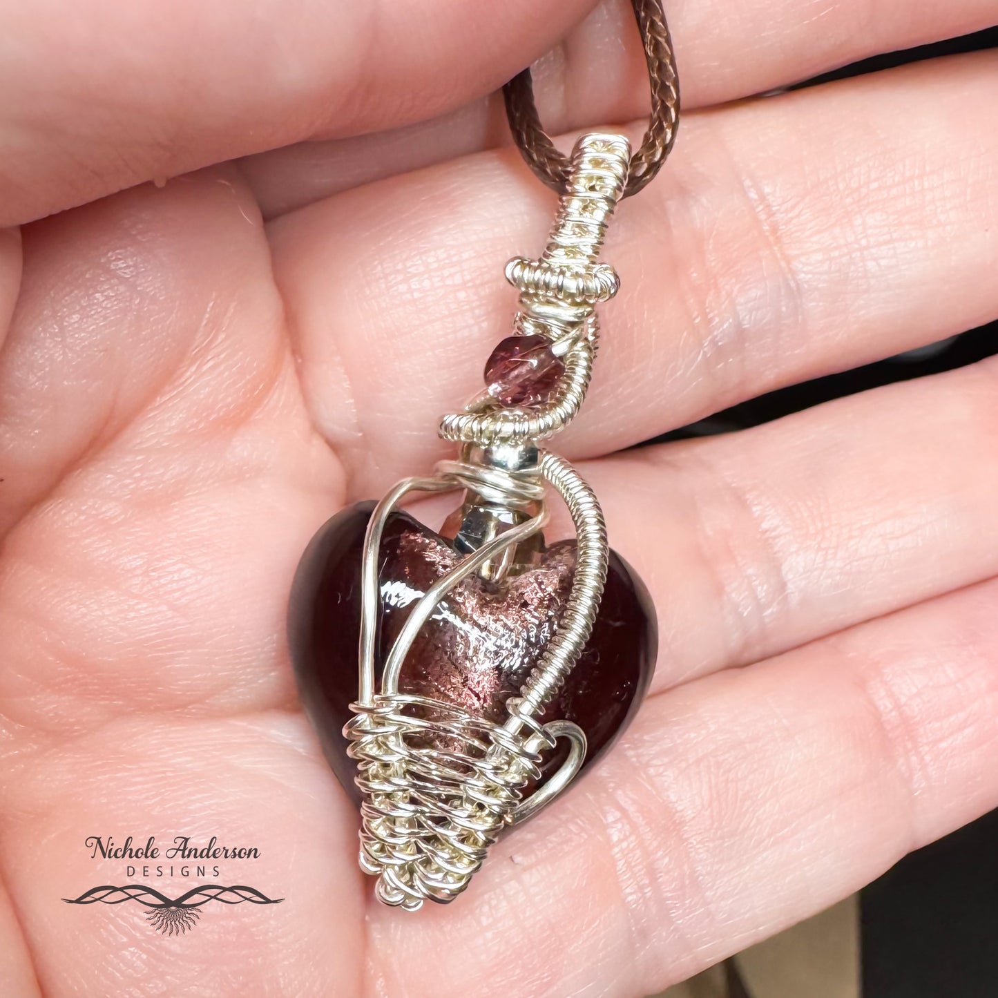 Twilight Heart, Purple Foiled, Glass Pendant