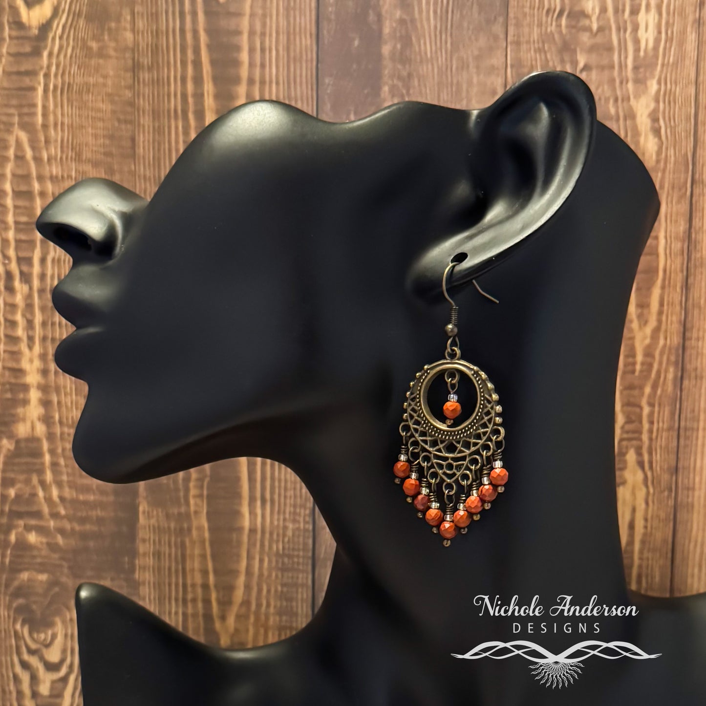 Red Jasper Bronze Chandelier Earrings