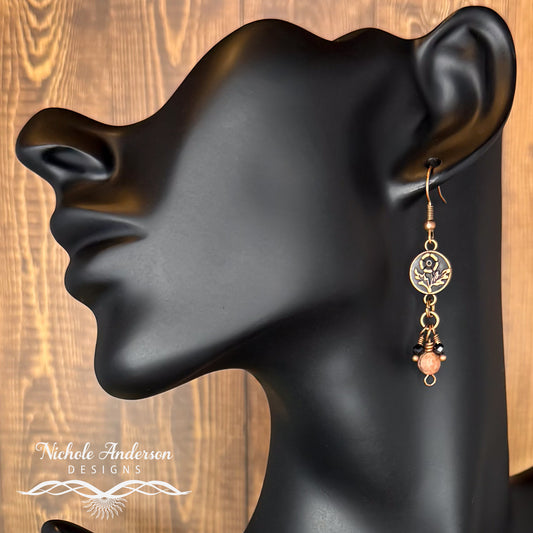 Rhodonite & Spinel Copper Flower Earrings