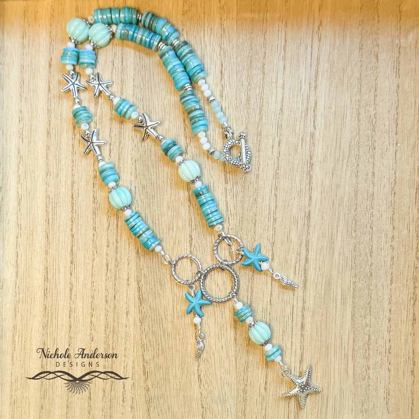 Starfish Heishi Necklace, 21 inches in length, focal 4 inches long