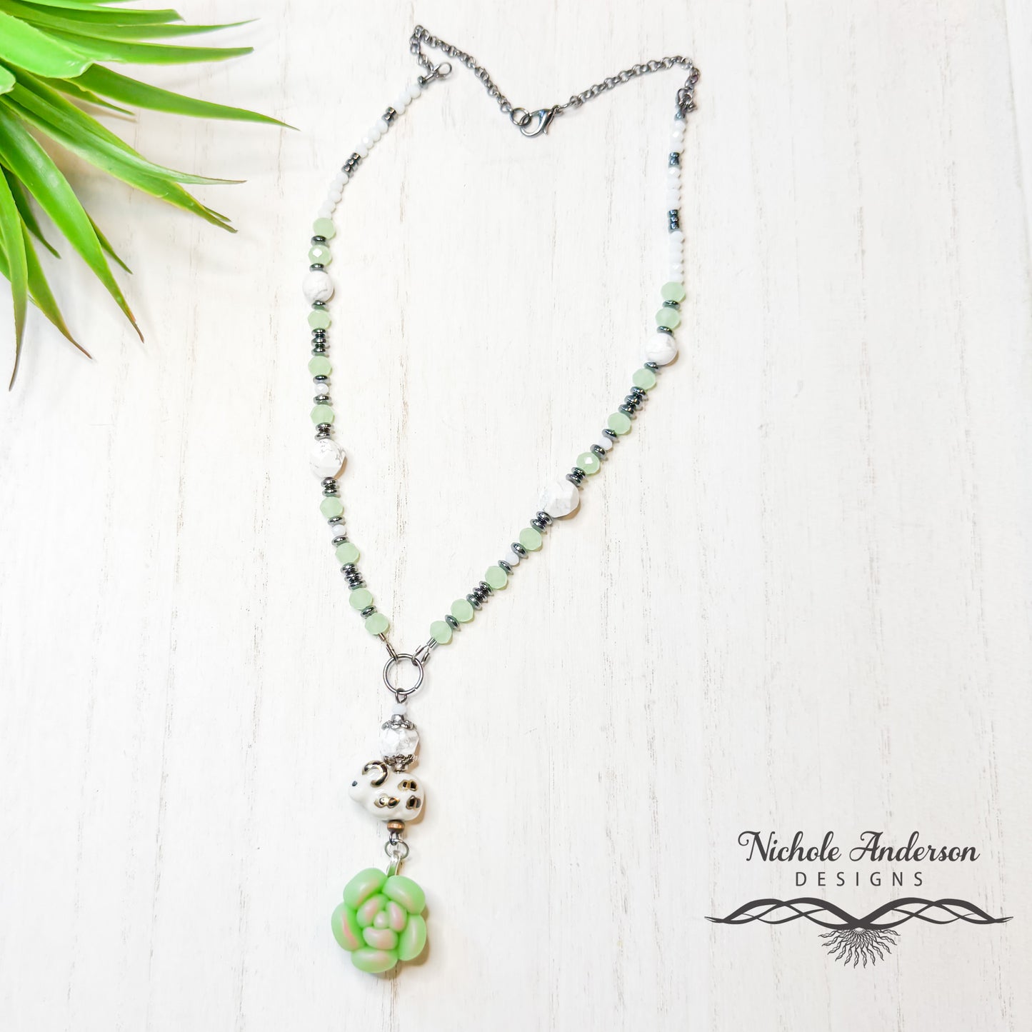 Succulent Sheep Necklace, 18 inches in length, Focal is 2.5 inches long