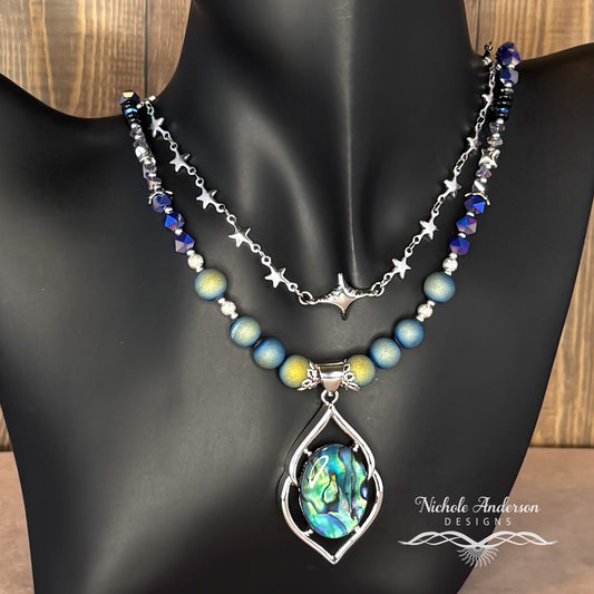 Abalone Druzy Agate, Two Strand Necklace