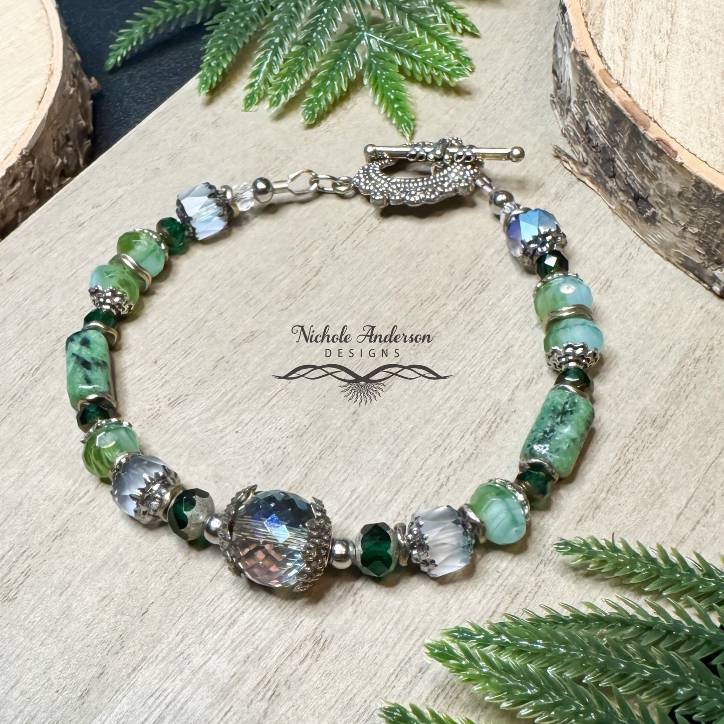 African Turquoise Czech Bracelet, 7 3/4 inches