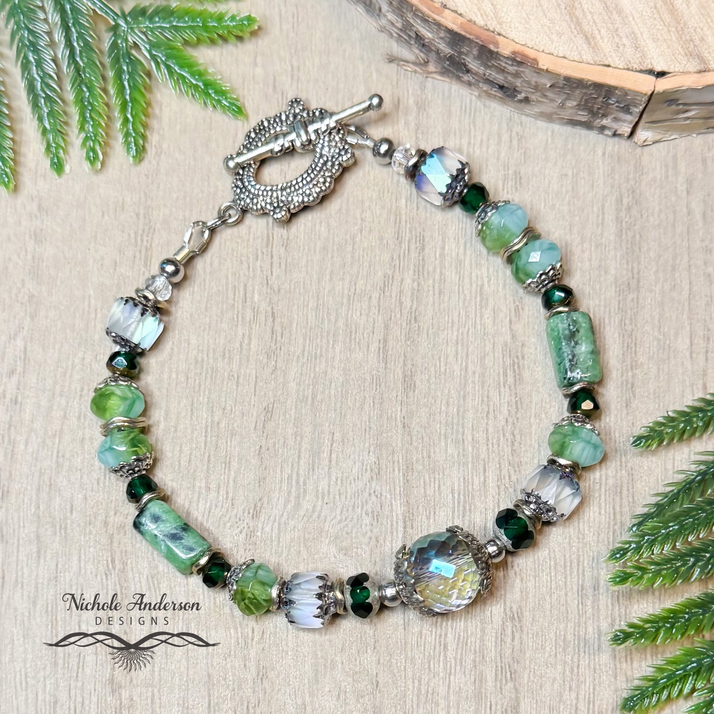 African Turquoise Czech Bracelet, 7 3/4 inches