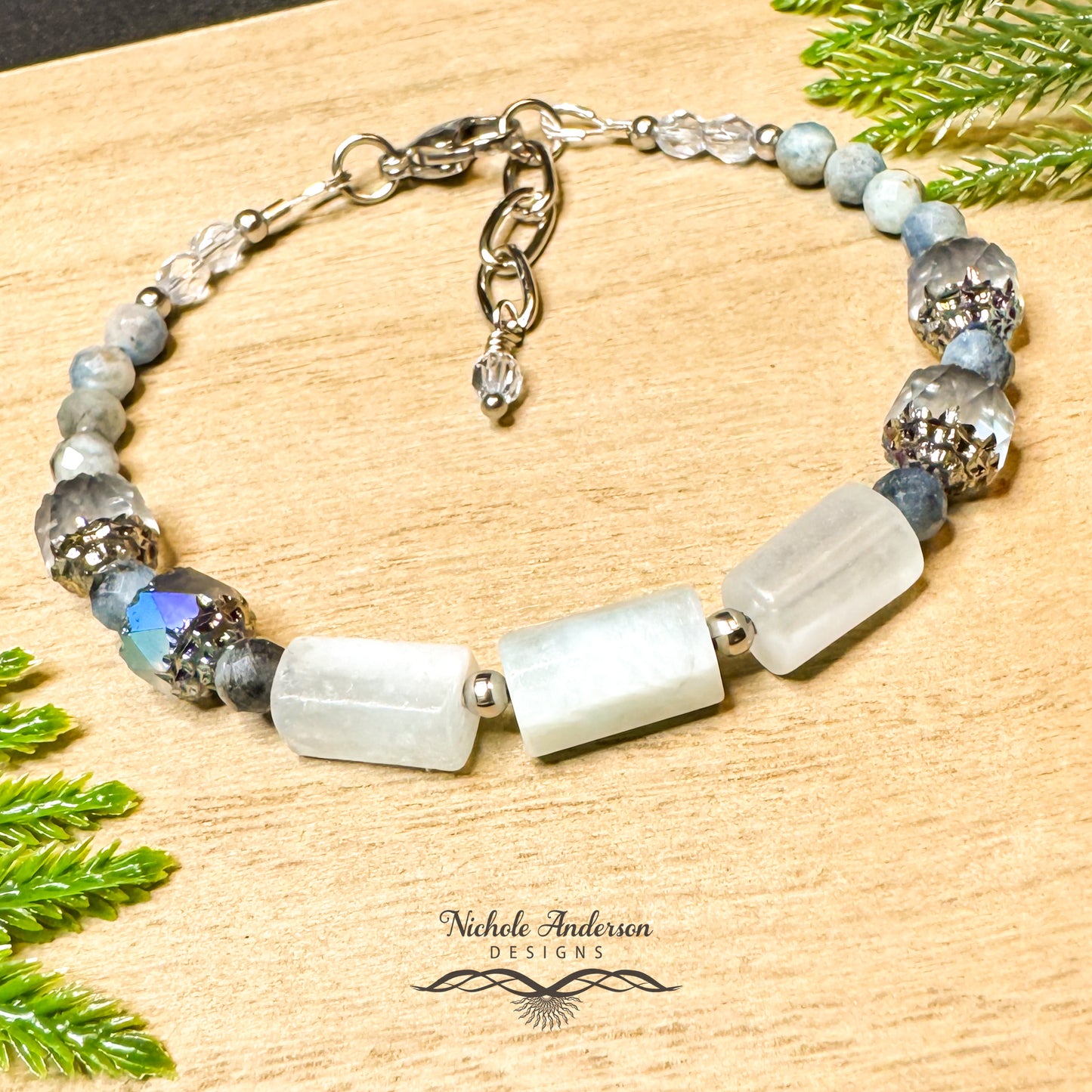 Aquamarine Bracelet, Adjustable 7 1/4 to 8 inches