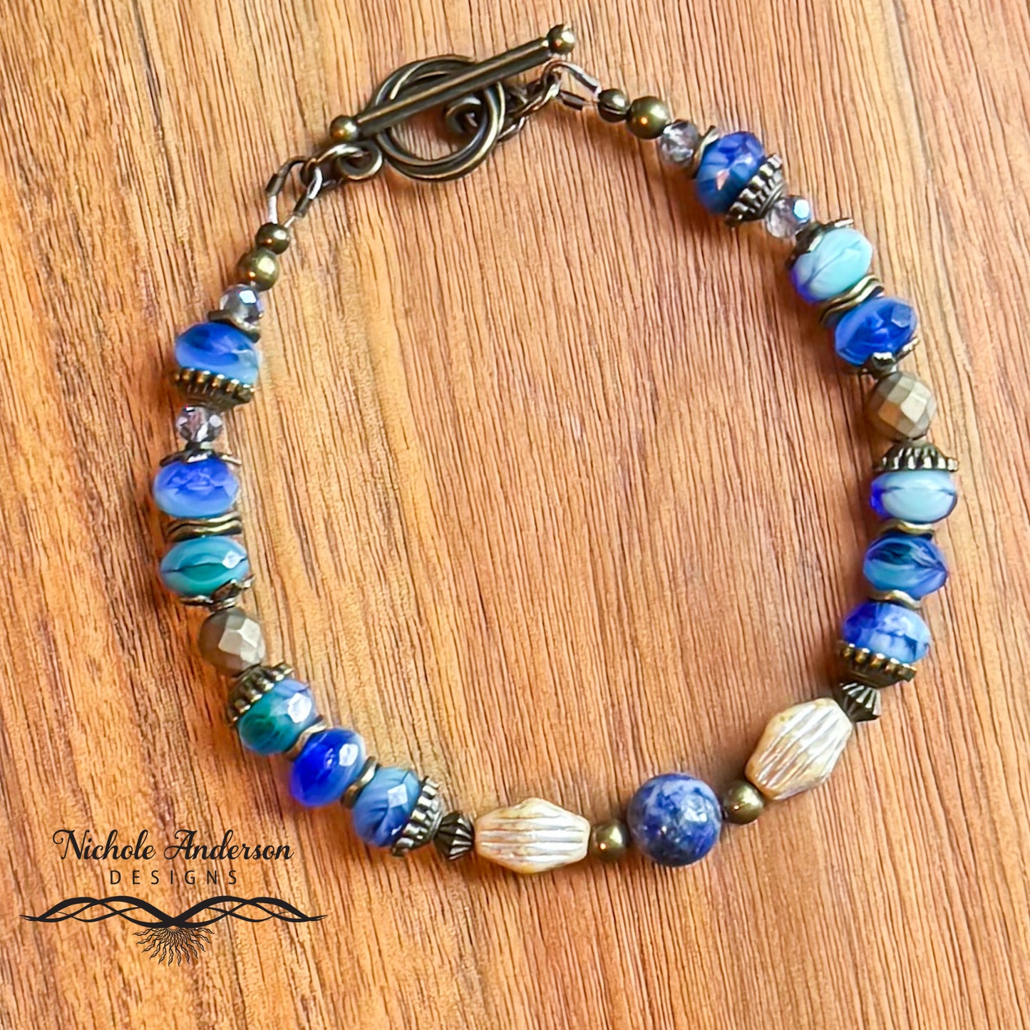 Azurite Malachite Czech Bracelet, 7 1/2 inches