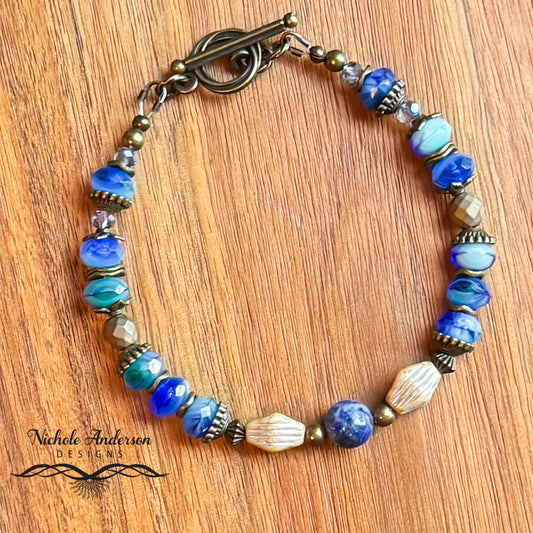 Azurite Malachite Czech Bracelet, 7 1/2 inches