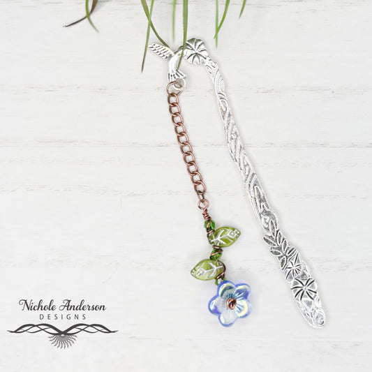 Blue Flower Hummingbird Bookmark