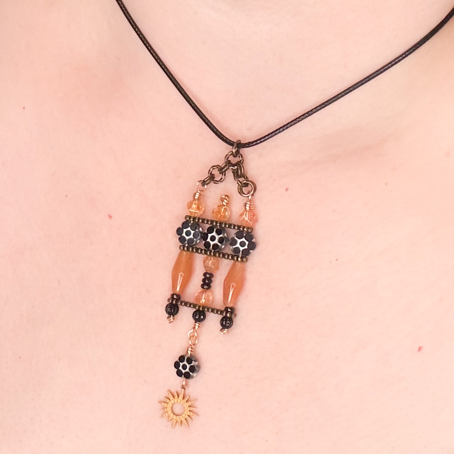 Bohemian Sun Charm Necklace | Light Topaz & Czech Picasso Flowers