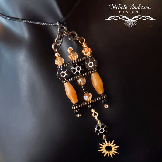 Bohemian Sun Charm Necklace | Light Topaz & Czech Picasso Flowers