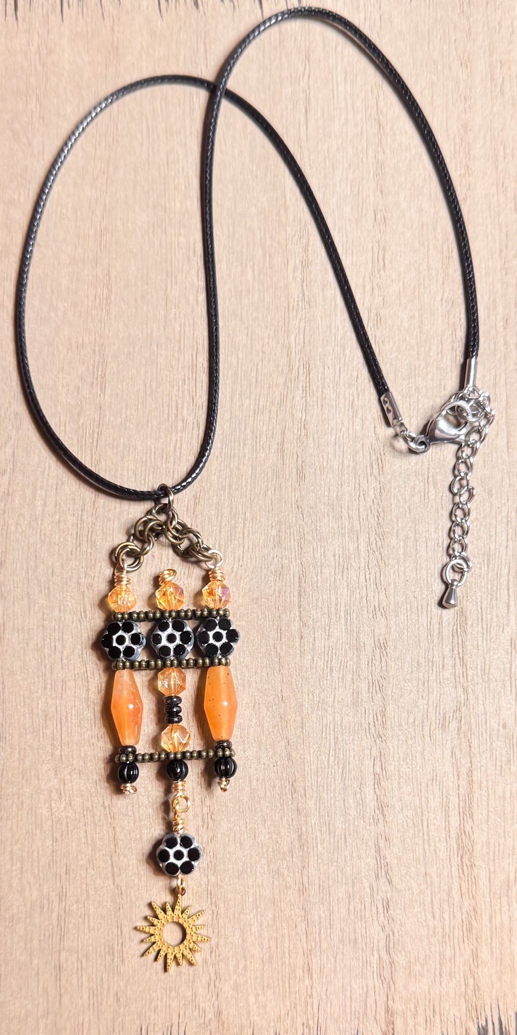 Bohemian Sun Charm Necklace | Light Topaz & Czech Picasso Flowers