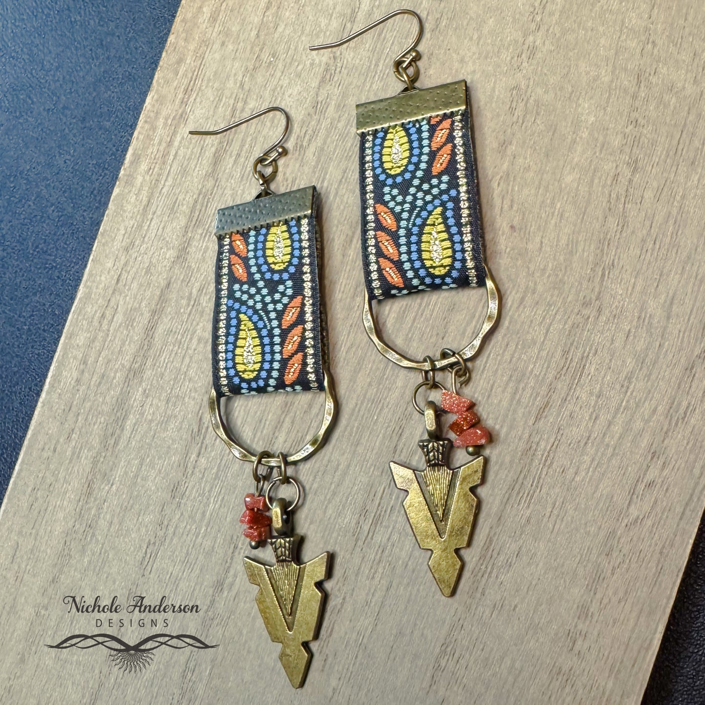 Bronze Arrowhead Ribbon Earrings