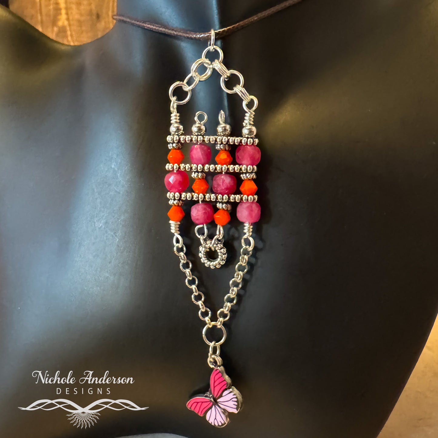 Butterfly Pendant Necklace, 17 inches in length, Pendant 3 1/2 inches long