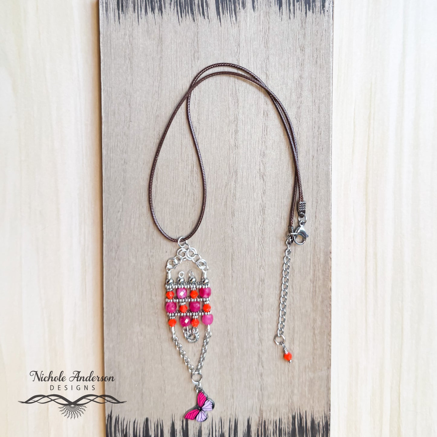 Butterfly Pendant Necklace, 17 inches in length, Pendant 3 1/2 inches long