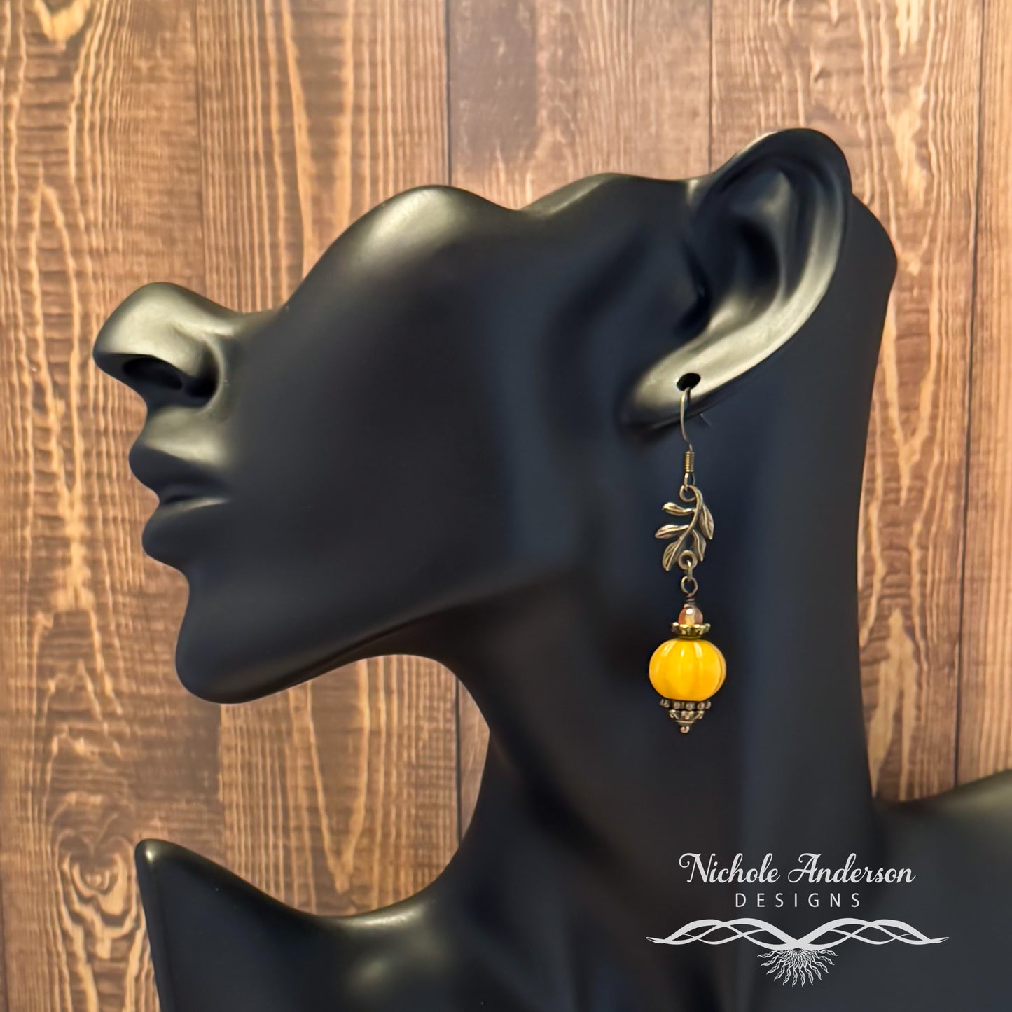Carved Jade Pumpkin Quartz Earrings