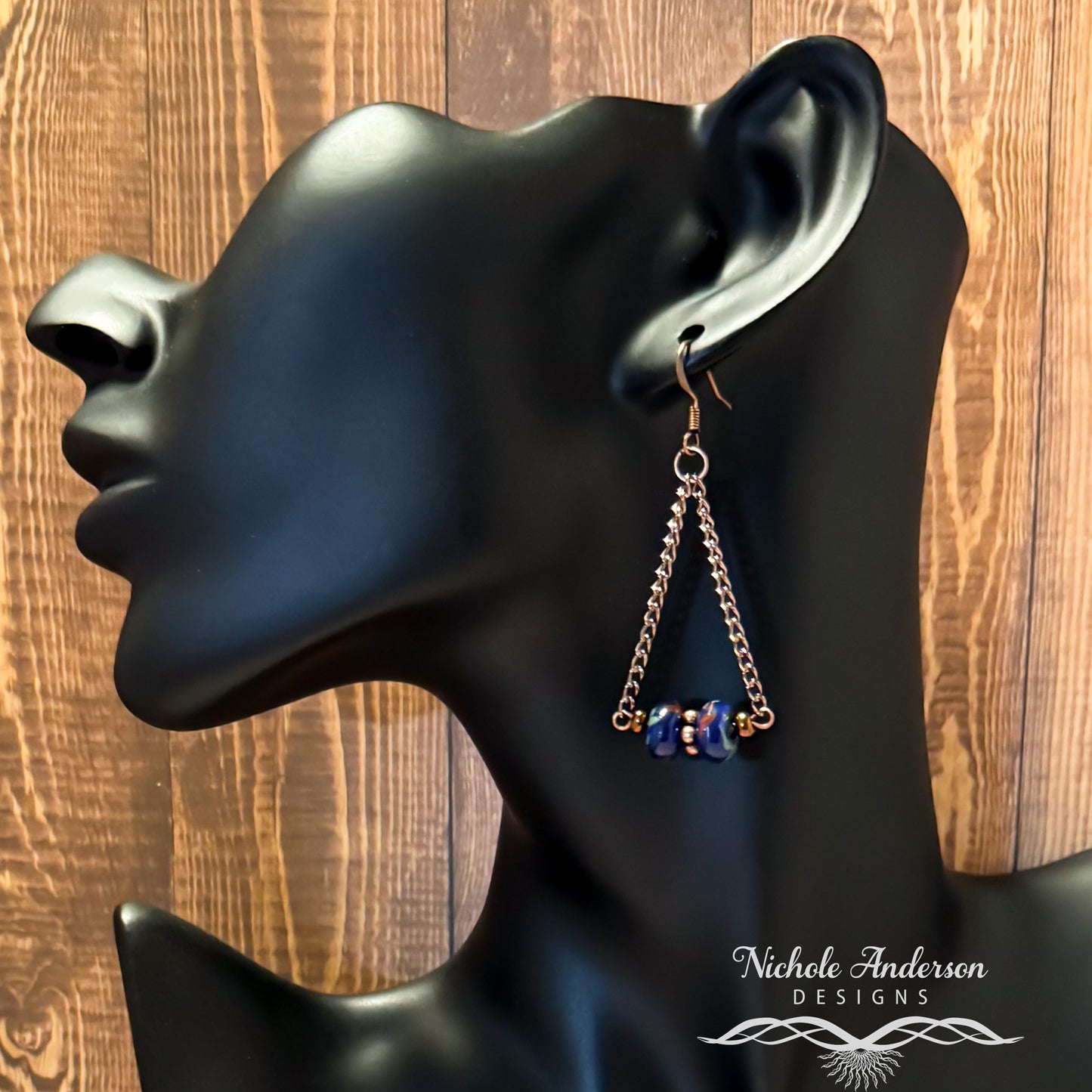 Ceramic Blue Copper Chain Earrings