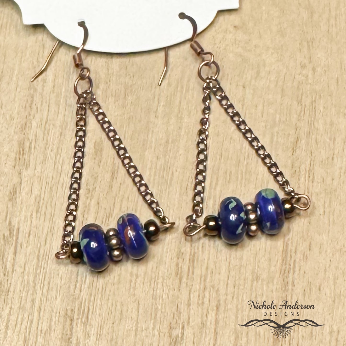 Ceramic Blue Copper Chain Earrings