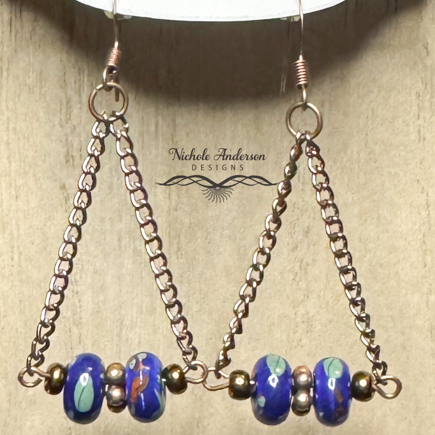 Ceramic Blue Copper Chain Earrings