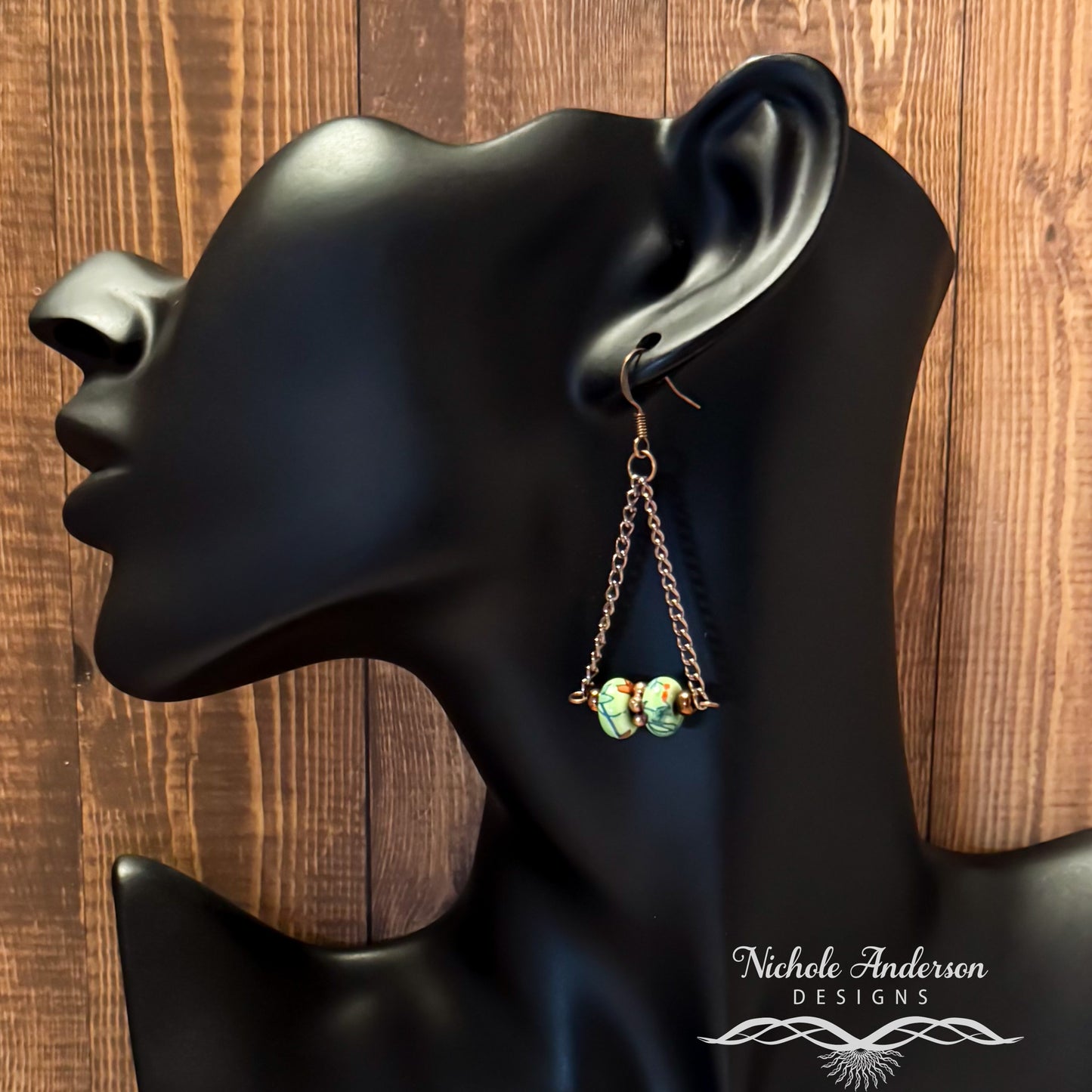 Ceramic Green Copper Chain Earrings