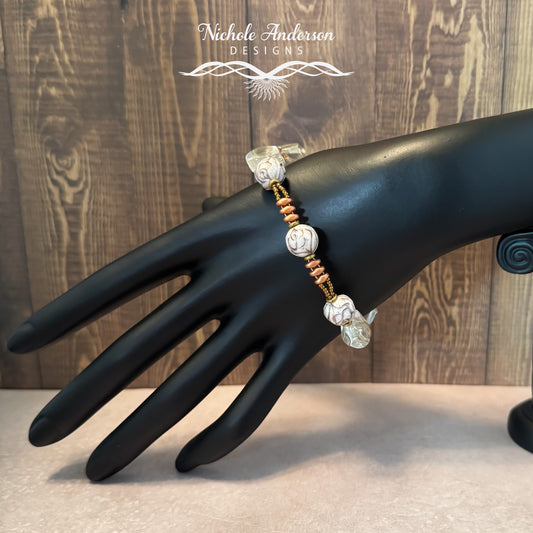 White Silk Rose Bracelet | Gold-Etched Czech Glass & Crystal Magma