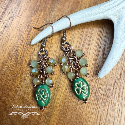 Gilded Shamrock Cluster Earrings