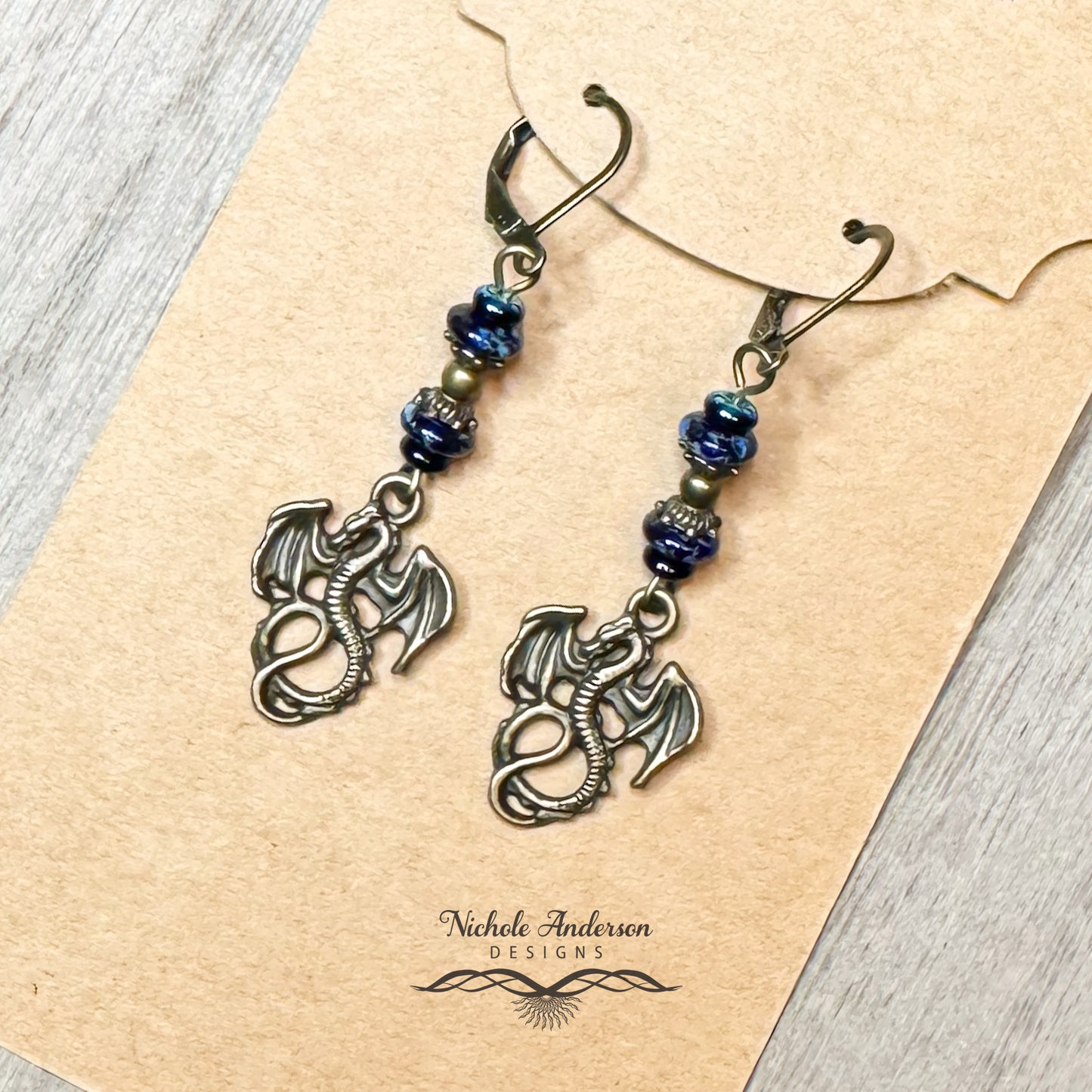 Colbalt Picasso Dragon Earrings