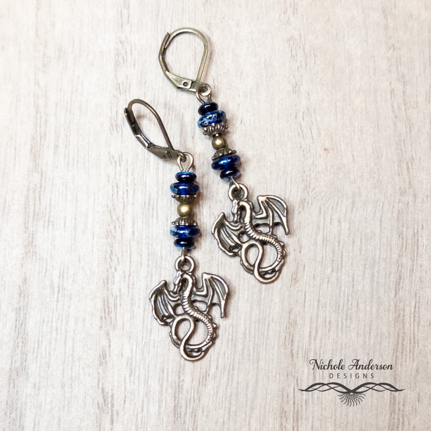 Colbalt Picasso Dragon Earrings