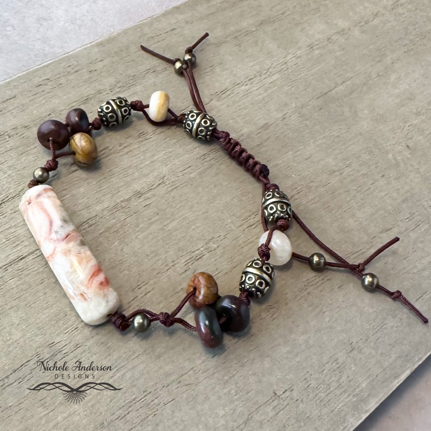 Crazy Lace Agate, Picasso Jasper Bracelet, Adjustable from 7" to 9¾"