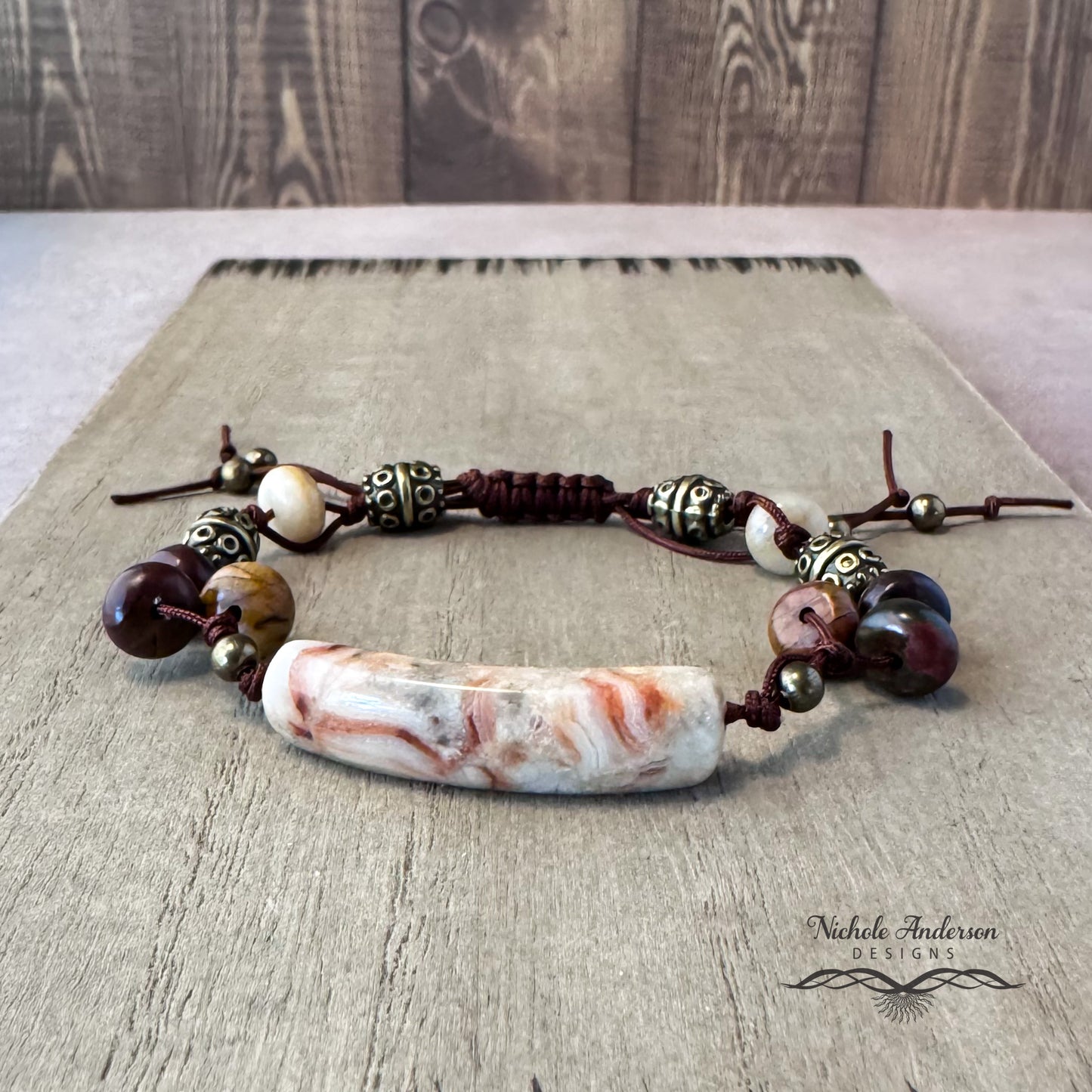Crazy Lace Agate, Picasso Jasper Bracelet, Adjustable from 7" to 9¾"