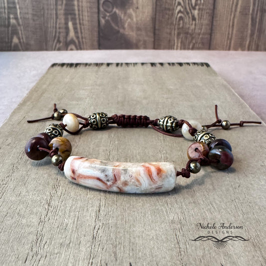 Crazy Lace Agate, Picasso Jasper Bracelet, Adjustable from 7" to 9¾"