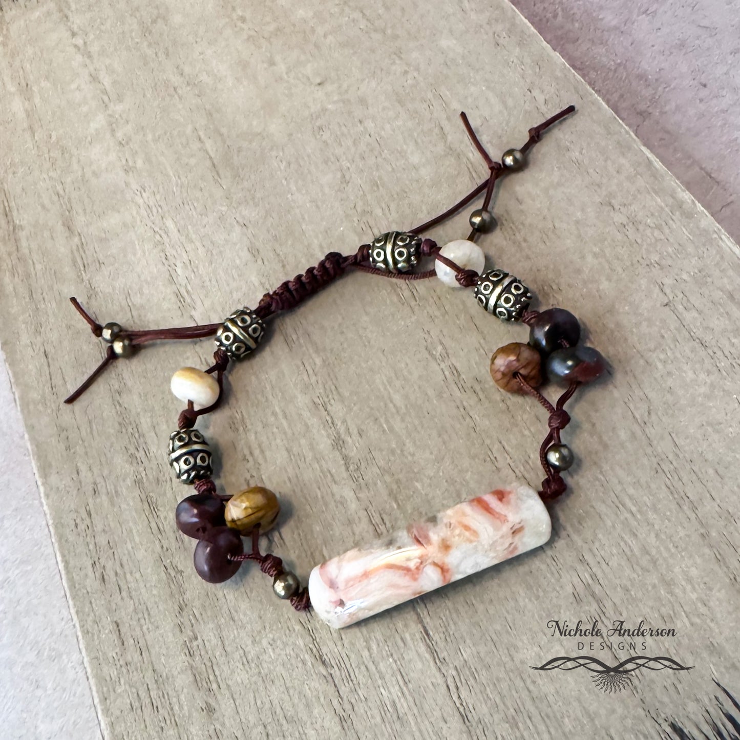 Crazy Lace Agate, Picasso Jasper Bracelet, Adjustable from 7" to 9¾"