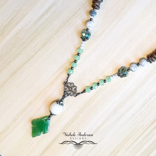 Glass Leaf Necklace, 19 inches in length, Focal 2.5 inches long