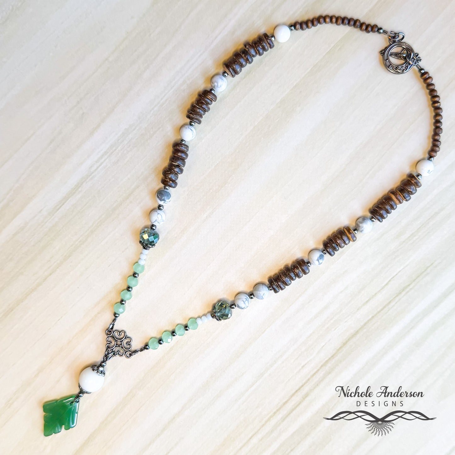 Glass Leaf Necklace, 19 inches in length, Focal 2.5 inches long