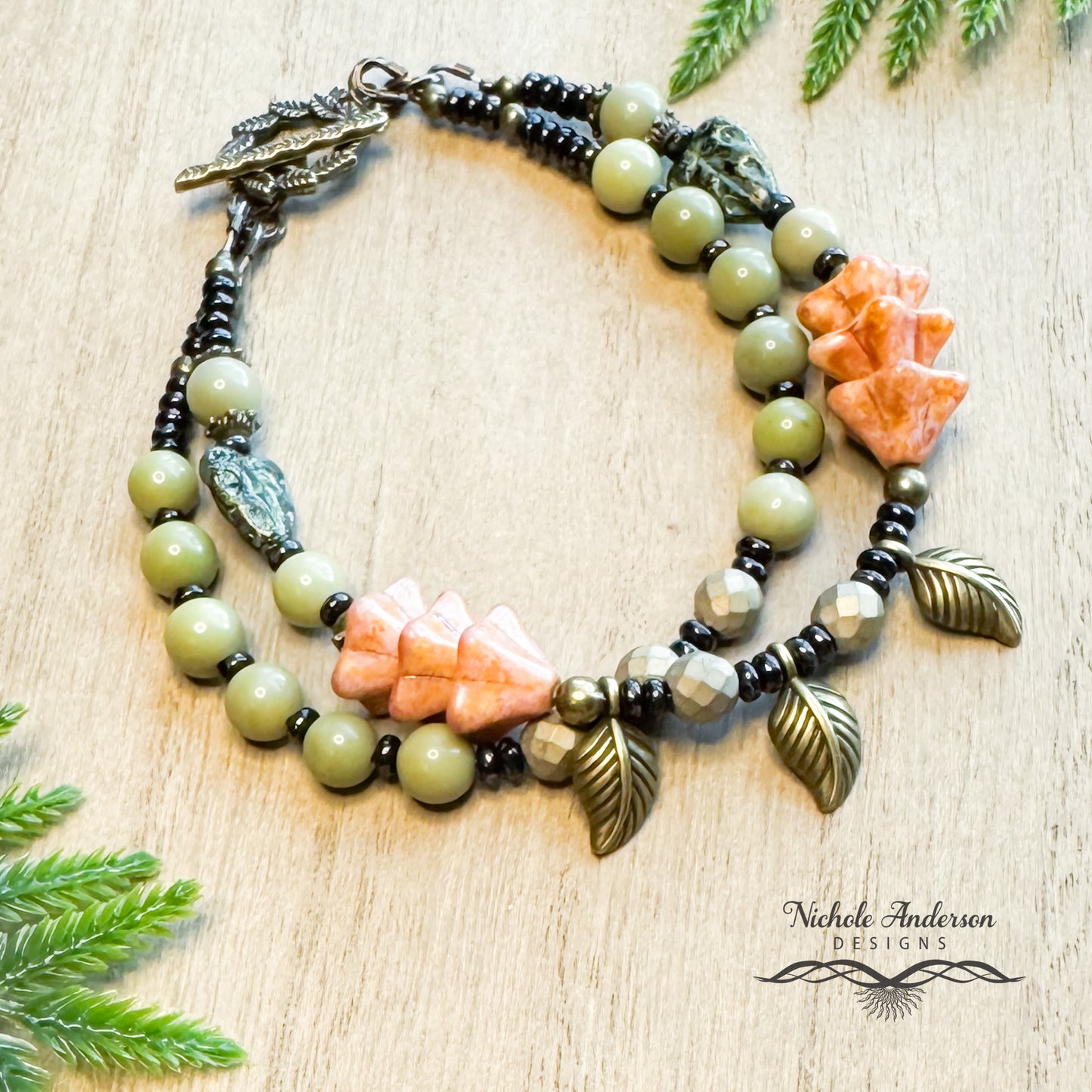 Alashan Agate Two-Strand Bracelet, 8 inches