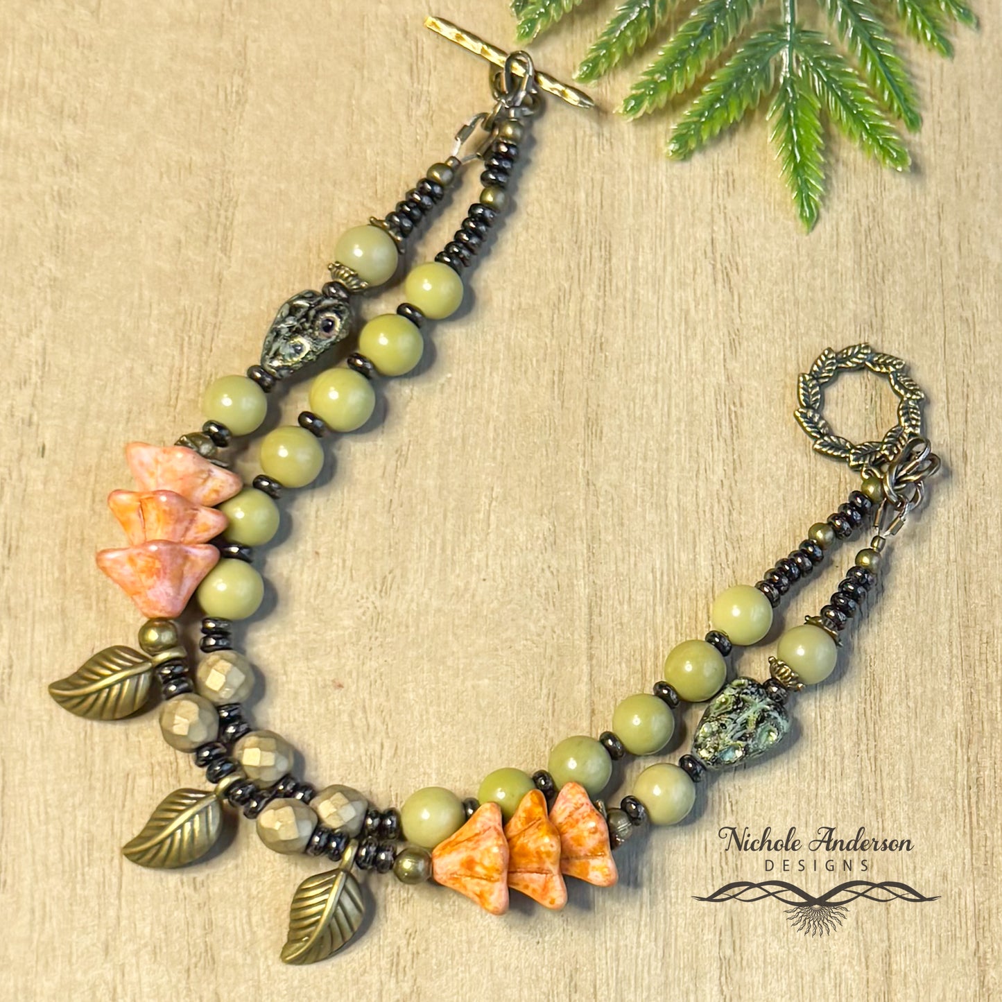 Alashan Agate Two-Strand Bracelet, 8 inches