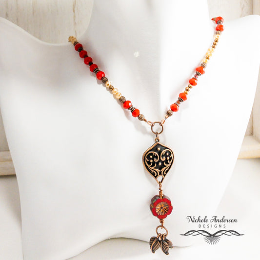 Hawaiian Scarlett Copper Necklace , 21 inches long, 3 1/2 inch Pendant Drop