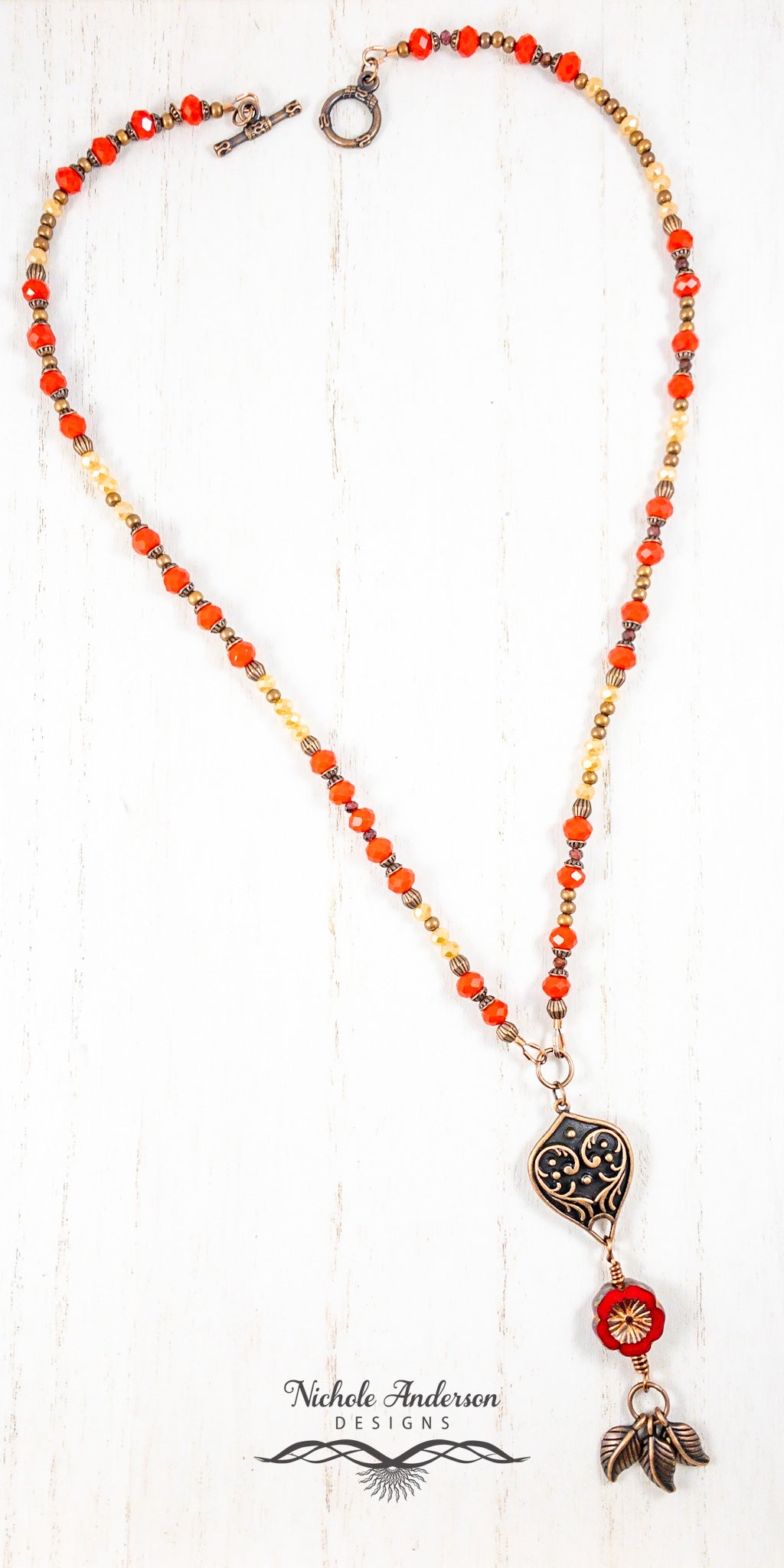 Hawaiian Scarlett Copper Necklace , 21 inches long, 3 1/2 inch Pendant Drop