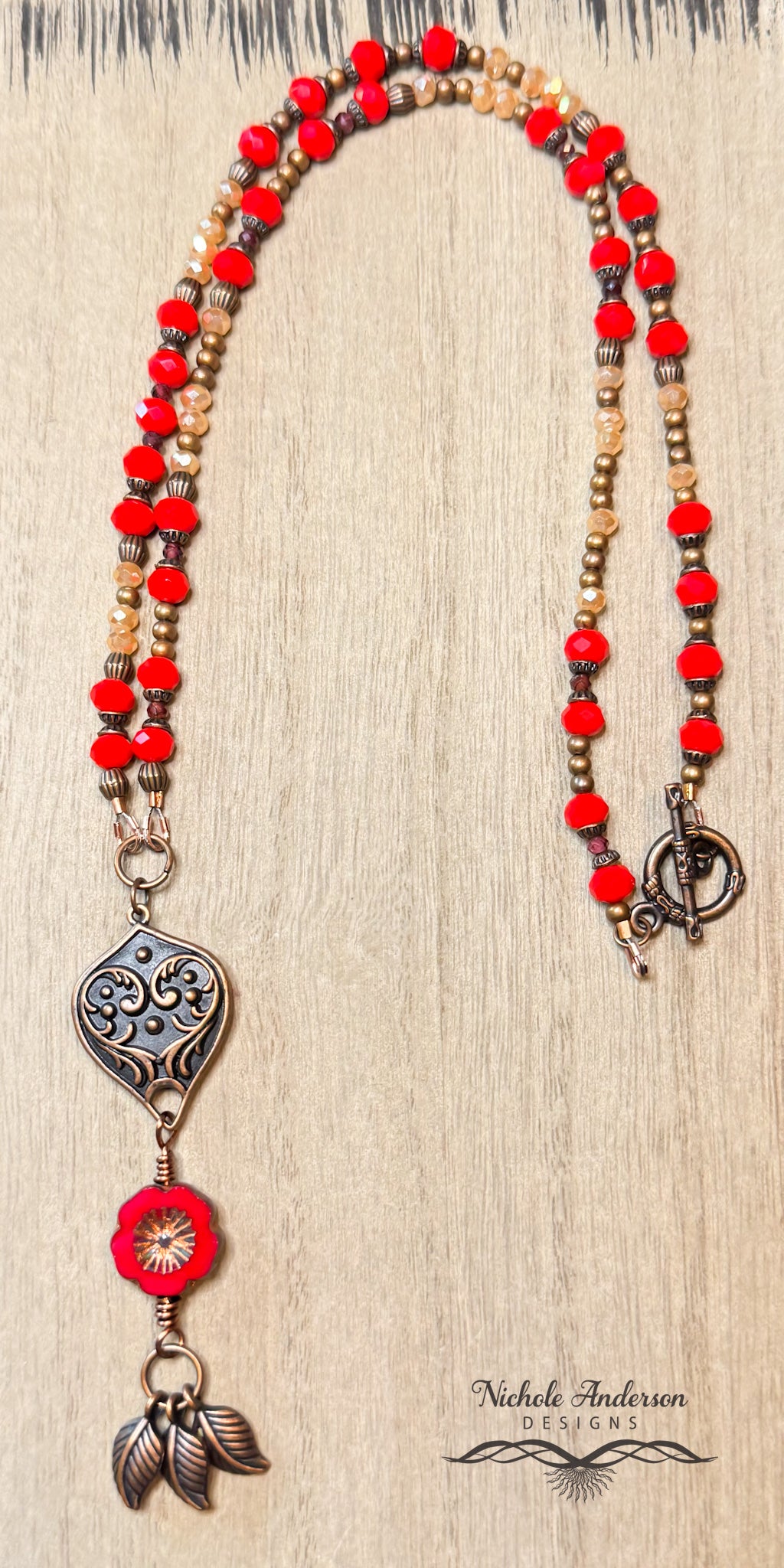 Hawaiian Scarlett Copper Necklace , 21 inches long, 3 1/2 inch Pendant Drop