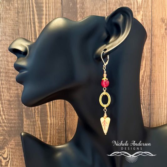 Heart Leaf Lemon Chiffon Czech Earrings