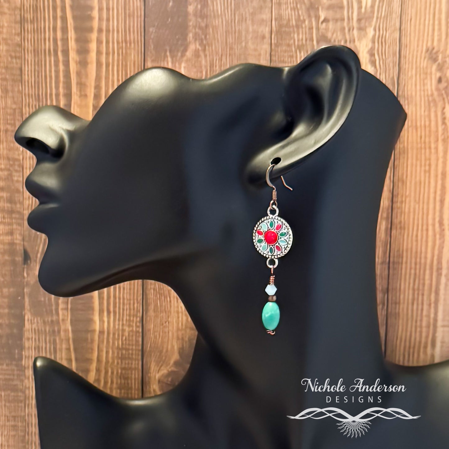 Howlite Green Turquoise Flower Earrings