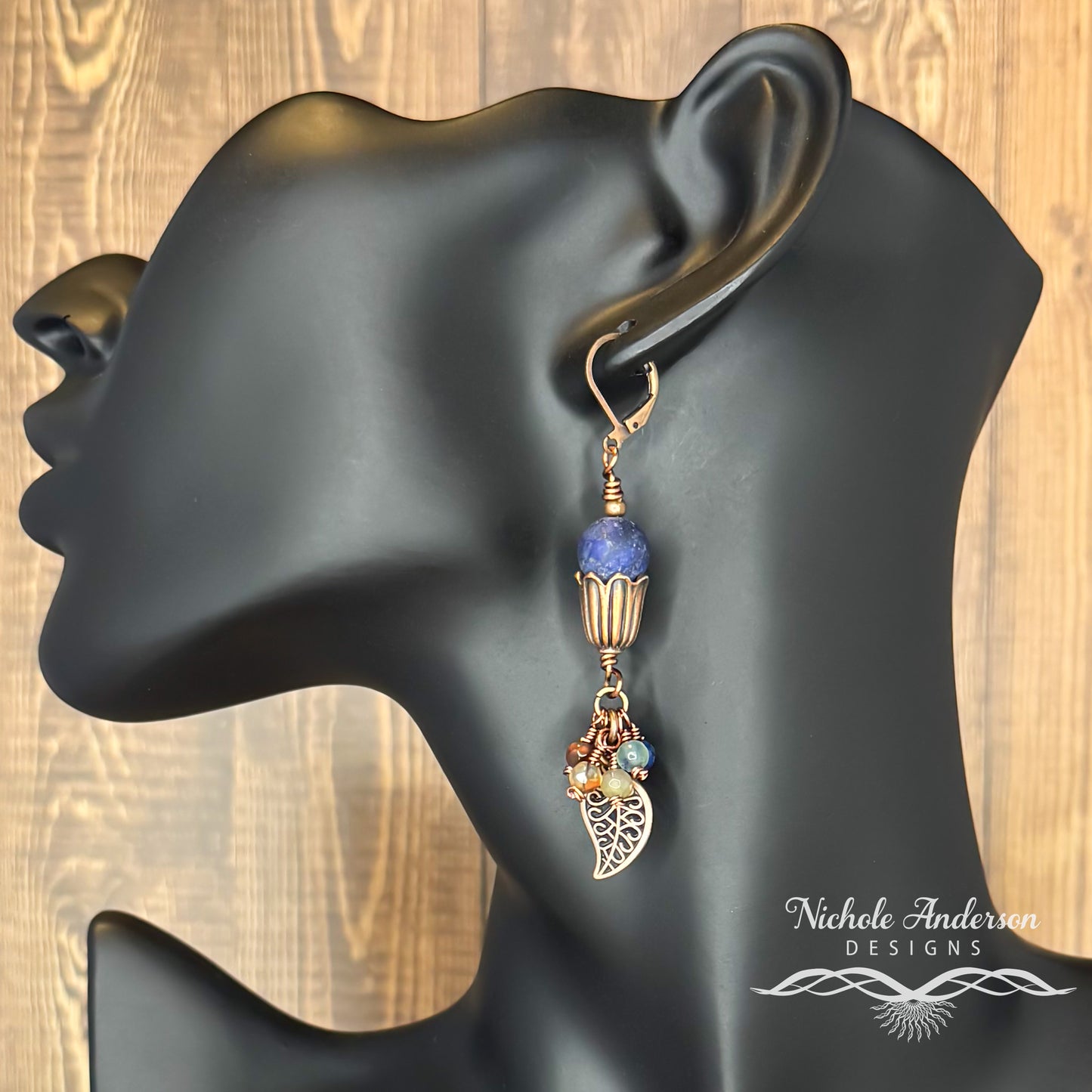 Lapis Lazuli Cluster Leaf Earrings