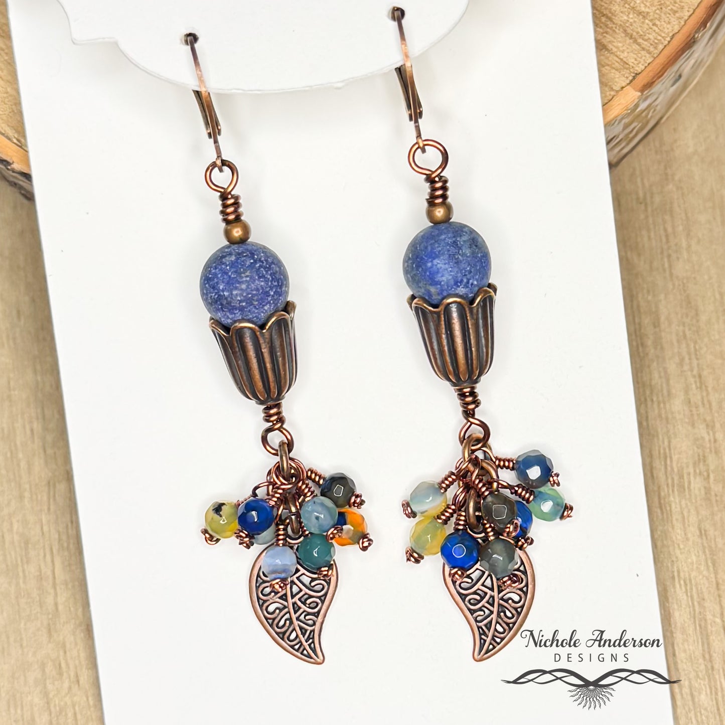 Lapis Lazuli Cluster Leaf Earrings