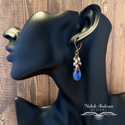 Lapis Teardrops with labradorite stone earrings