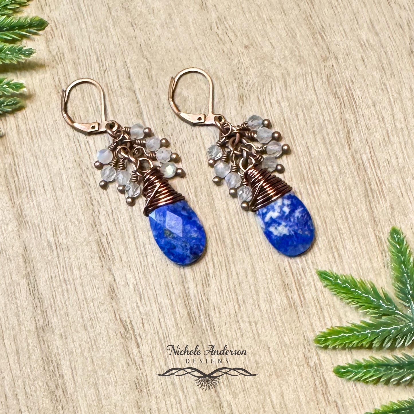 Lapis Teardrops with labradorite stone earrings