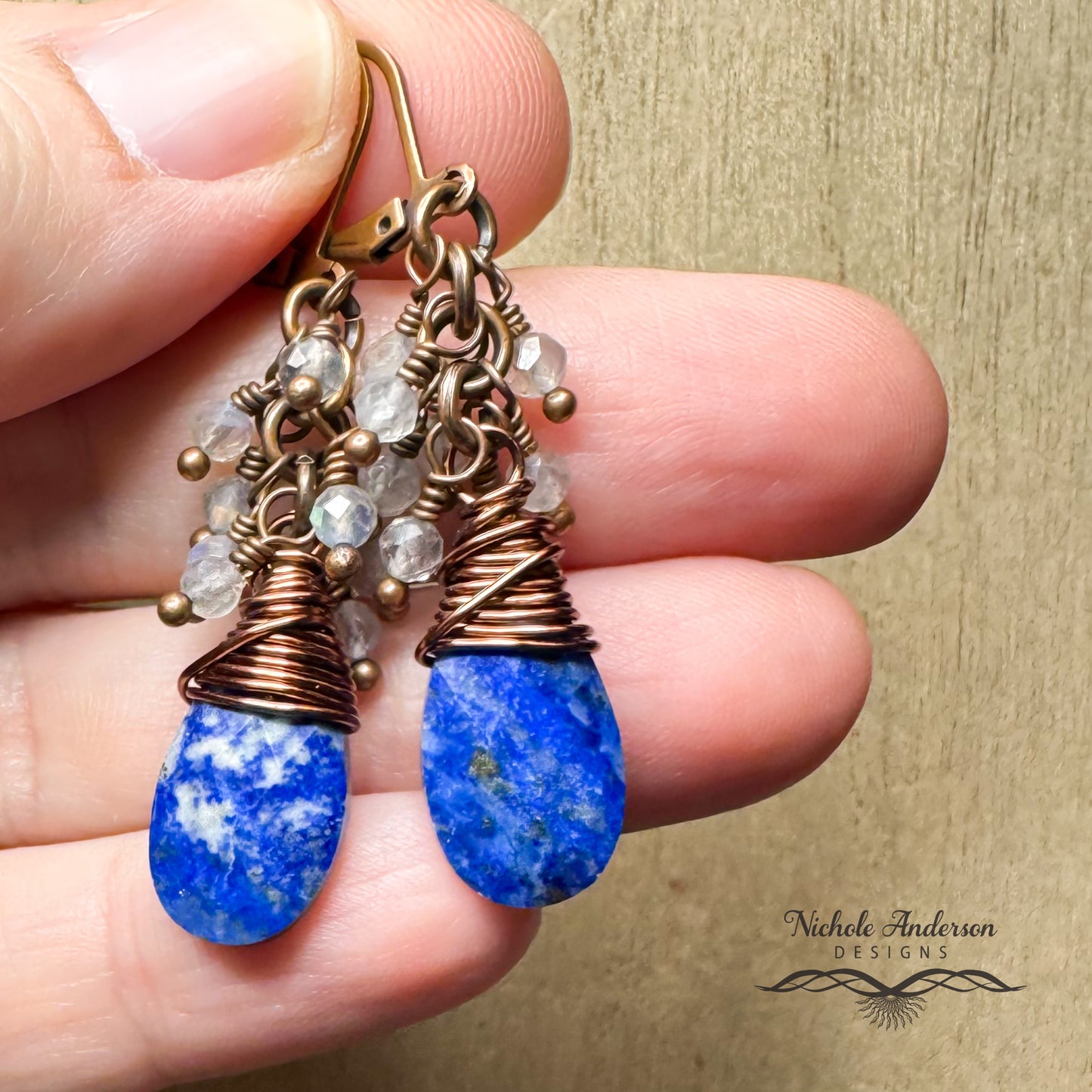 Lapis Teardrops with labradorite stone earrings